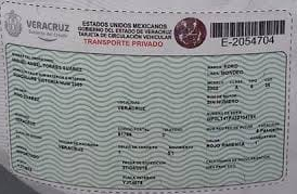 Tarjeta Circulación Veracruz